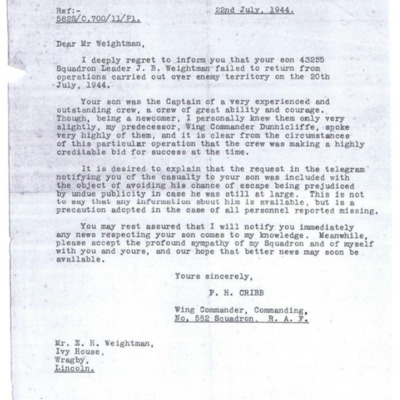 Letter to John Weightman&#039;s Father